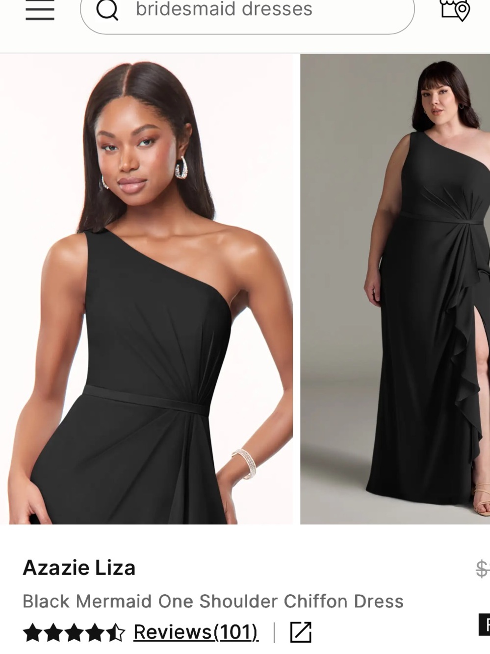 Azazie Liza Black One-Shoulder Chiffon Gown